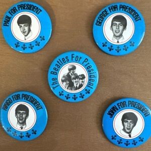 Vintage 1964 Beatles “For President” Pinback Button Set Fab Four Teen Screen